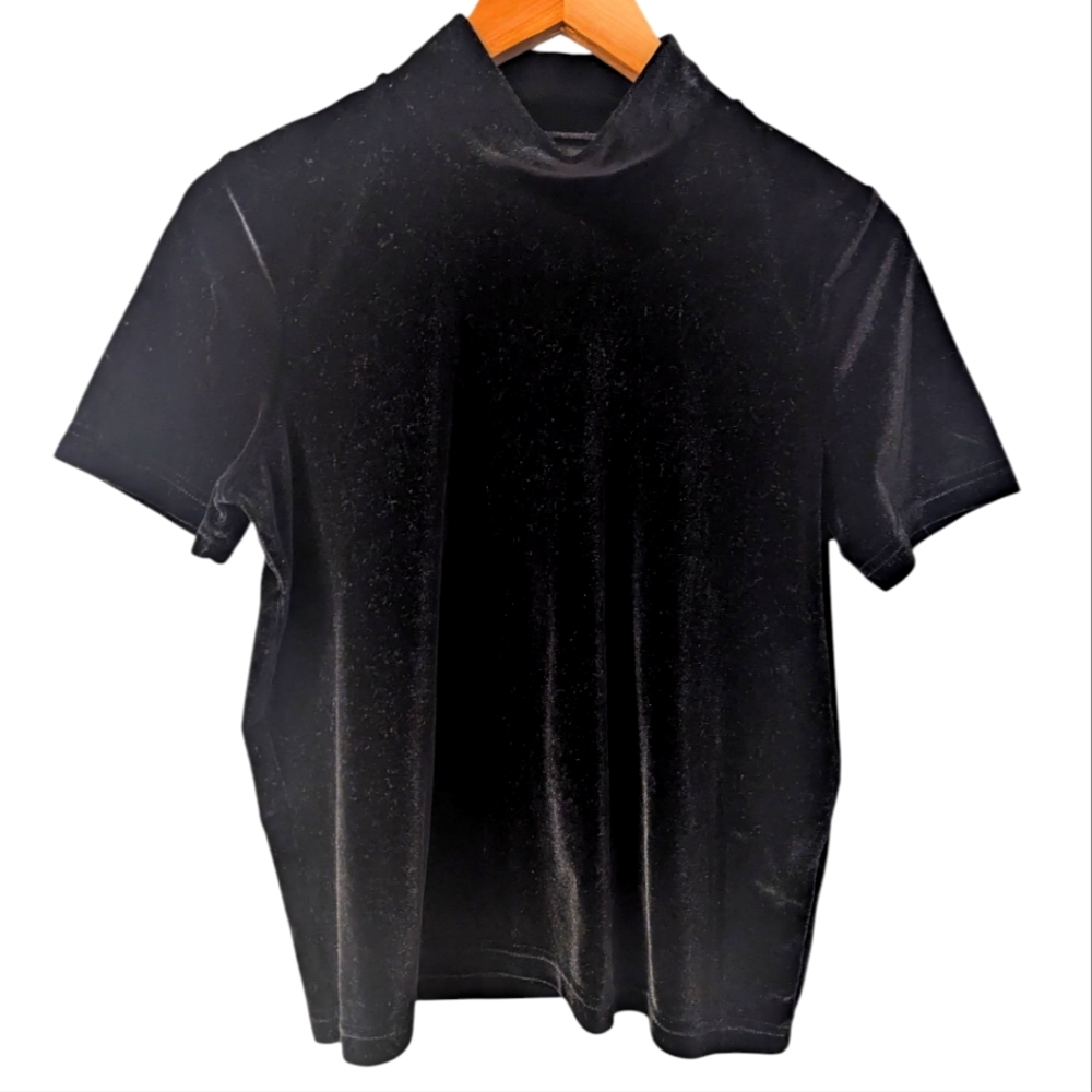 MADEWELL Black Velvet Short Sleeve Cowl Neck Top Small
